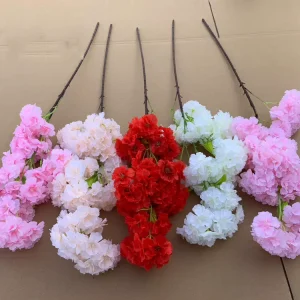 LUYI Japanese White Pink Silk Cherry Blossom Stems Faux Sakura Flower Branch Artificial Cherry Blossom Flower