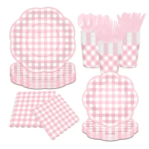 Lace Disposable Paper Plates Grid Stripes Party Supplies Decorative Disposable Tableware Sets Celebration