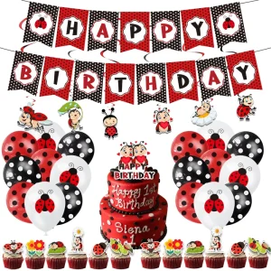 Ladybug Theme Party Decoration With Tableware Cutlery Napkin Tablecloth Balloon Baby Shower Party Supplies