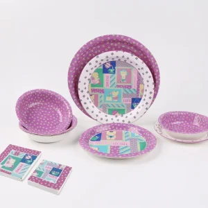 Lanweier Modern Little Bear Tableware Set Purple Florets White Series for Birthday Wedding Dessert Halloween Parties
