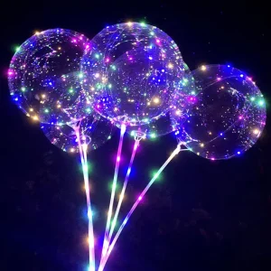 Large 18 Inch LED Light Up PVC Balloons Transparent Party Bobo Balloon Set Flash Stick for Graduation Valentine’s Day Wedding