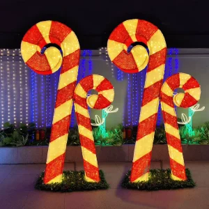 Large 3D Christmas Candy Cane Sculpture Motif IP65 Waterproof Light for Outdoor Garden Theme Park Resort Mall Holiday Decoration