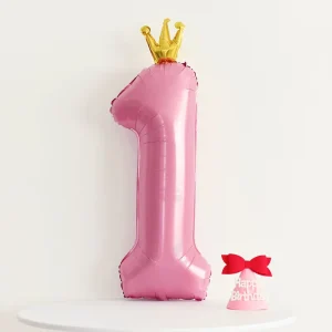 Large 40 Inch Pink Crown Birthday Number Balloon Natural Latex Customized Printing Decoration Photo Background