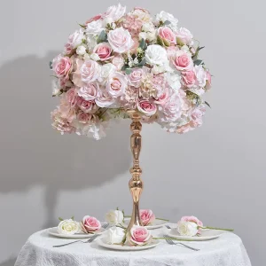 Large Artificial White Rose Flower Ball with Gold Centerpieces for Wedding Table Decorations