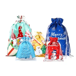 Large Christmas Drawstring Gift Bags Foil Wrapping Sacks for Xmas Gifts, Party Favors and Holiday Decoration
