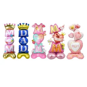 Large Crown Mom & Standing Dad Foil Balloons Individual Card Pack Helium Balloons for Happy Father’s & Mother’s Day Party Decor