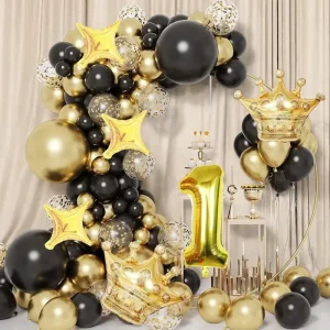 Large Crown Shaped Foil Balloons in Black and Gold Are Suitable for Boys and Girls’ Birthdays Christmas and Graduation Parties