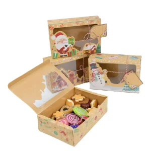 Large Eco friendly Kraft Paper Christmas Candy Cake for Packaging Presents Box with Snowman Santa Claus Gift Card