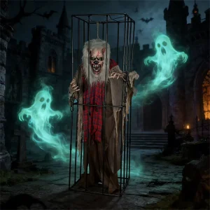 Large Halloween Animatronic Decorations Werewolf Cage Joint Adjustable Luminous Sound Indoor Playground Haunted