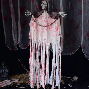 Large Halloween Decorations Cotton Blood Clothes Battery Operated Chain Hanging Ghost Voice Controlled Luminous