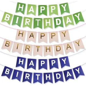 Large Happy Birthday Pennant Shaped Banner for Children’s Birthday Party Decoration White & Gold