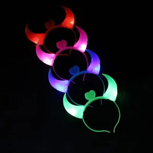 Large LED Light Up Horn Headband Glowing Hair Clip Festival Performance Headpieces Halloween Cosplay Party Accessory