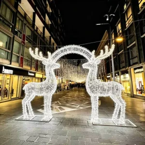 Large LED Reindeer Arch Sculpture Light IP65 Rated Outdoor Christmas Decoration Customized Color for City Square Shopping Street