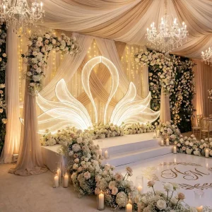 Large LED Swan Metal Backdrop Lighted Wedding Decoration Frame