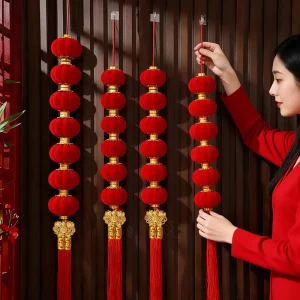 Large Red Plastic Hanging String Decorative Lanterns for Tree Ornaments Festival and Wedding Decorations Plush Design