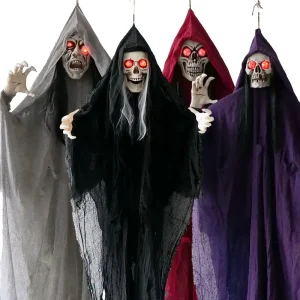 Large Sound-Activated Hanging Ghost Skeleton Halloween Decoration with Glowing Eyes