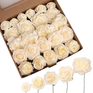 Large White High UV Resistant Romantic Artificial Rose Wedding Valentine’s Day Indoor Outdoor PE Real Touch Flower Decor