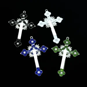 Large sized Color Cross shaped Jesus Necklace Alloy Casting Dark Festival themed Jewelry Pendant Glass Crystal Sequins
