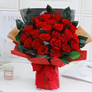 Lasting Red Rose Eternelle Bouquet for Valentine’s Day in Handmade Square Gift Box