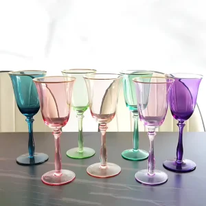 Lead Free Crystal Glass Colored Goblets Set of 6 Vintage Wine Goblets 8.5oz Flower for Flutes for Wedding