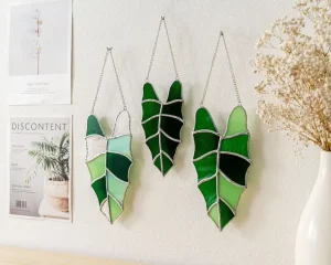 Leaves Stained Glass Suncatcher Art Deco Design for Plant Lovers and Home Dcor Nature Inspired Storage