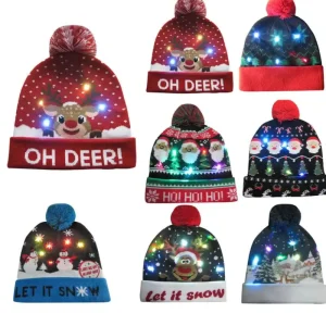 Led Christmas Hats With Lights Hat Light Up Sweater Knitted Santa for Christmas Gift