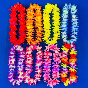 Led Hawaiian Leis Party Decoration Light up Rainbow Flower Leis for Luau Party Christmas Hawaiian Lei Necklace