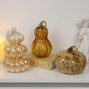 Led Light Halloween Ornament Glass Pumpkins Decoracion Artificial Pumpkins for Sale