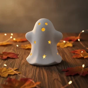 Led Light Small Ceramic Ghost Decorative Ceramic Halloween Ghost