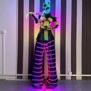 Led Robot Costume Traje Stilts Walker Led Clothes Performance Led Luminous Robot Suit Helmet Cosplay Led Costume for Female
