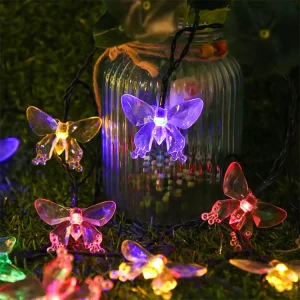Led butterfly String Light fairy Solar Power Fiber Optic Garland Outdoor Garden Party Patio Courtyard Street Decoration