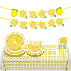 Lemon Birthday Party Halloween Christmas Theme Tableware Set Paper Plates Napkins Cups Tablecloth Banners Dinnerware