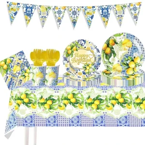 Lemon themed Birthday Party Supplies Decorations Party Props Disposable Tableware Banners Tablecloths Happy Birthday Decor