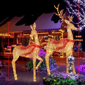 Life-Size 3D Metal Outdoor LED Reindeer Motif Light