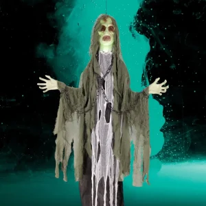 Life Size Animated Hanging Man Halloween Animatronics with Light Up Effect for Spooky Halloween Fun Haunted House Displays