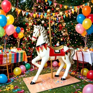 Life Size Merry Go Round Horse Fiberglass Colorful Carousel Horse Statue Outdoor Sculpture Park for Kids Christmas Decoration