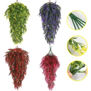 Lifelike Yellow Purple Green Decorative Faux Leaves Plastic Artificial Hanging Plant Vines for Indoor Shop Home Decoration