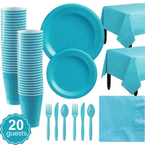 Light Blue Solid Color Plastic Tableware for Weddings Birthdays Disposable Party Decorations Multiple Color Customized Services