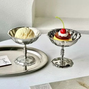 Light Luxury Creative 304 Stainless Steel Dessert Cup Goblet 150ml Short Foot Ice Cream Pudding Cup for Tea Use