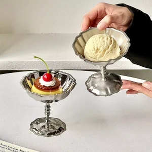 Light Luxury Nordic Style 304 Stainless Steel Dessert Cup High Low Foot Pudding Ice Cream Cup for Afternoon Tea Use