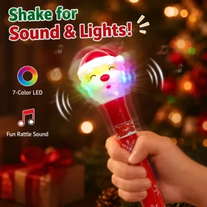 Light Plastic Christmas Shake Rattle Wand Squeaky Sound Multi color Glowing Santa Snowman Tree Stick Halloween Holiday Party