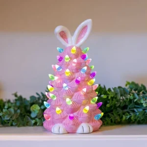 Light-Up Easter Ceramic Bunny Tree with Multi Bulbs