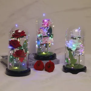 Light Up Forever Red Rose in Glass Dome Battery Operated Movable Preserved Galaxy Rose Flower Valentine Gift for Her