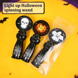 Light up Halloween Spinning Wand Skull Pumpkin Ghost Design Kids Party Favor Trick or Treat Cosplay Festival Decor