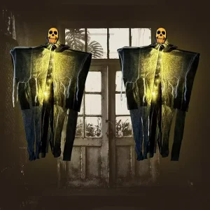 Lighted Body Halloween Outdoor Decoration Colorful Hanging Ghost Creepy Skeleton Gauze Horror Glowing Props Adjustable Arms