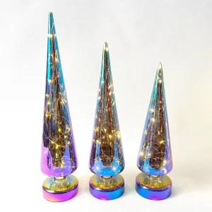 Lighted Home Table Centerpieces Decoration Set Of 3 Illuminated Iridescent Glass Tree With Warm White Fairy Rice Lights
