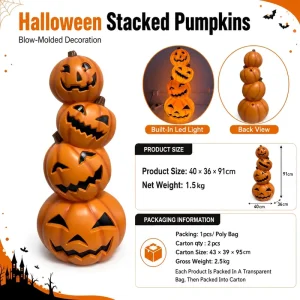 Lighted PP Jack O Lantern Stack for Spooky Indoor Outdoor Porch and Garden Scenes