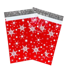 Lightweight Christmas Red Snowflake Printed Poly Mailers Adhesive Self-Seal Waterproof Holiday Shipping Bags for Gift Packaging