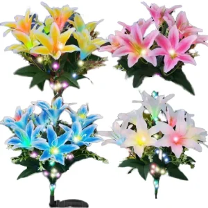 Lily Lights Plastic IP65 Waterproof LED Solar Stake Garden Lights Flowers Outdoor Lawn Back Yard Pathway Patio Decorations