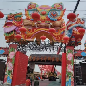 Lion Dancing Paper Lantern Chinese Festival Silk Lantern Decorative for Christmas New Year Giant Outdoor Silk Lanterns Door
